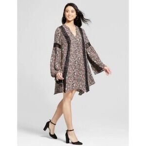 Knox Rose Floral Tunic Dress Size S Bell Sleeve Boho Festival Witchy Cottagecore
